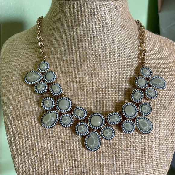 Jewelry - Elegant Gold and Pale Green and Blue Statement Necklace